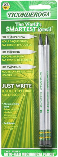 Ticonderoga Sensematic Mechanical Pencil, 0.7mm Lead, Silver, 2 Count