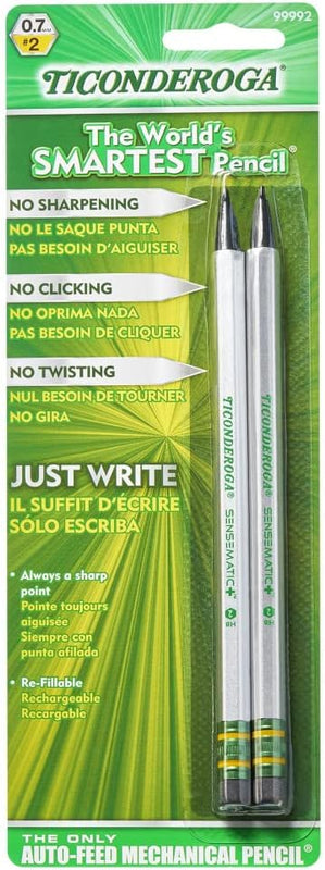 Ticonderoga Sensematic Mechanical Pencil, 0.7mm Lead, Silver, 2 Count