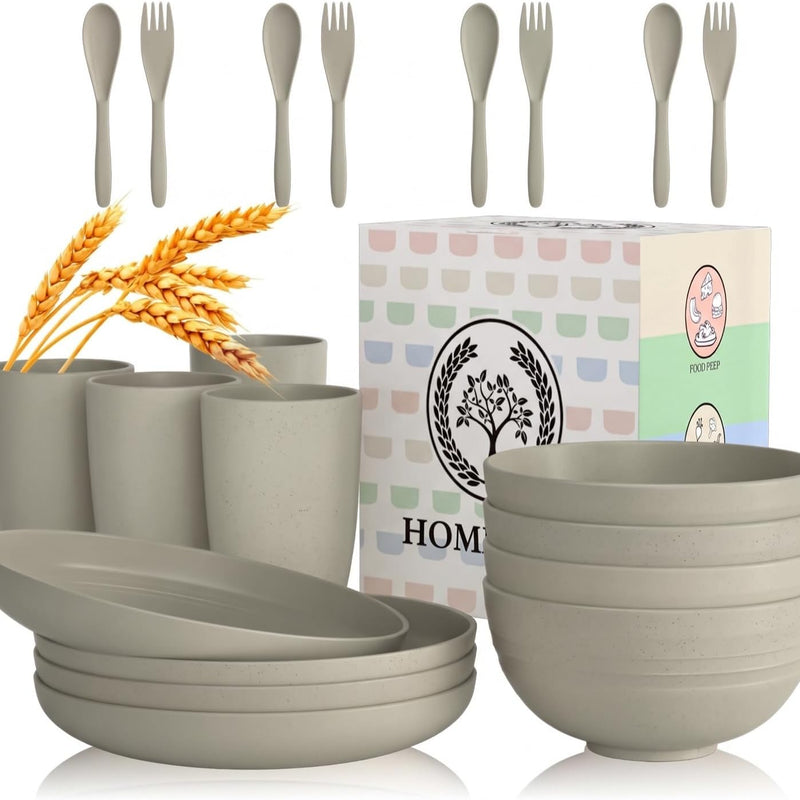 Wheat Straw Dinnerware Sets 20 PCS Cups and Plates Sets for Kitchen Microwave and Dishwasher Safe Plate Set Unbreakable Camping Dish Set Kids Plates and Bowls Sets for Picnic, RV (Multilight)