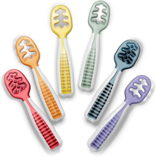 NumNum Baby Spoons Self Feeding 6 Months, 6-Pack Rainbow | First Stage Silicone Pre Spoon Utensils For Baby Led Weaning, BPA Free Baby Feeding Essentials, Dishwasher Safe