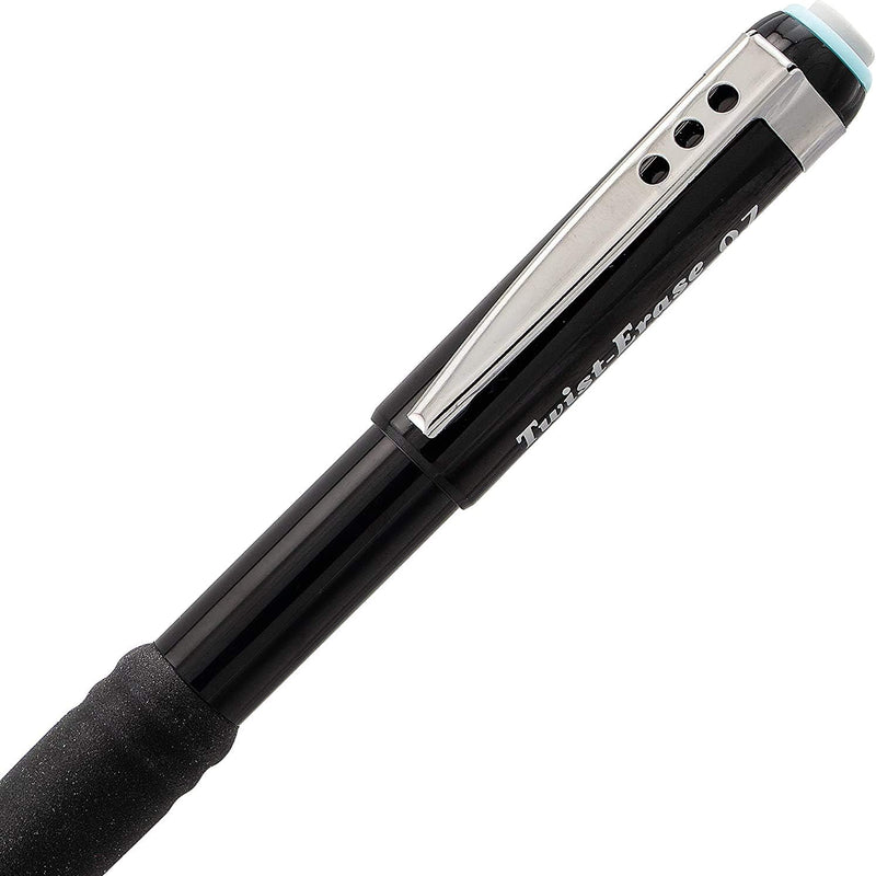 Pentel Mechanical Pencil 0.7 mm Twist Erase III, Twist Up Eraser, Pre-Loaded Super Hi-Polymer HB Lead, Black Barrel, 3-Pack (0.7)