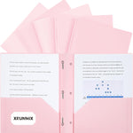 Two-Pocket-Folders with 3 Prongs, Letter Size Plastic Folders with Pockets and Prongs, Poly Plastic Folders for Office & School. 6 Pastel Colors (Pink - 6 Packs)