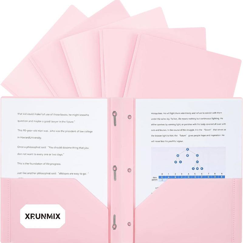 Two-Pocket-Folders with 3 Prongs, Letter Size Plastic Folders with Pockets and Prongs, Poly Plastic Folders for Office & School. 6 Pastel Colors (Pink - 6 Packs)