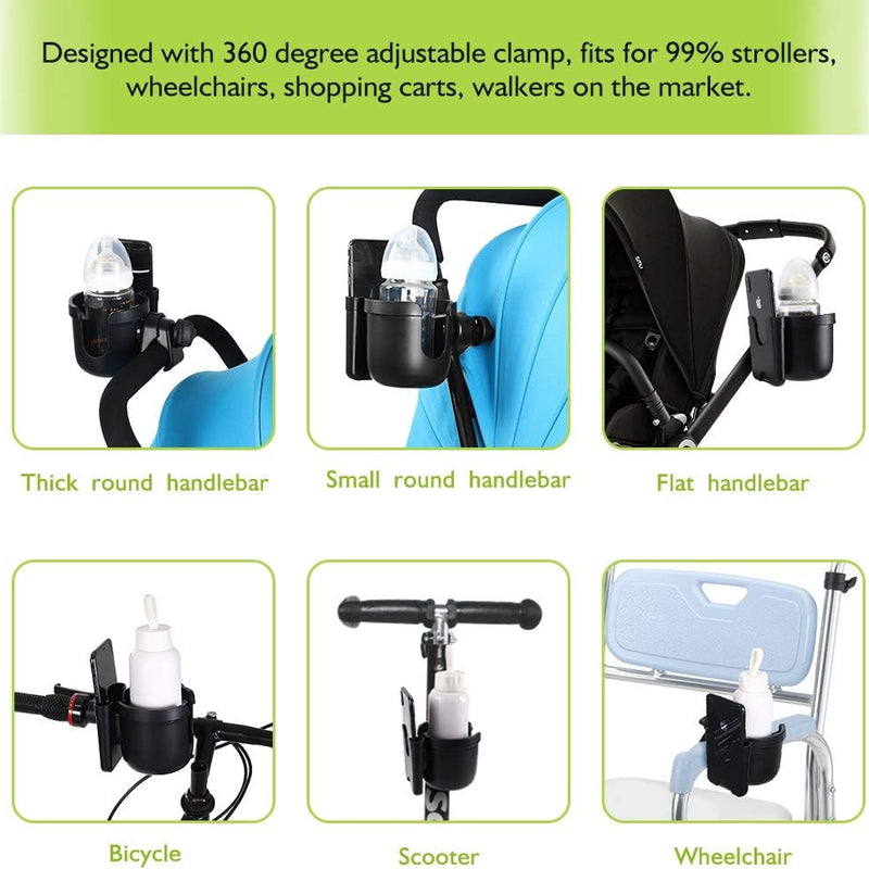 Accmor Stroller Cup Holder with Phone Holder, Bike Cup Holder, Universal Cup Holder for Uppababy Nuna Doona Strollers, 2-in-1 Cup Holder for Walker, Wheelchair, Scooter