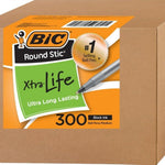 BIC Round Stic Xtra Life Ballpoint Pens, 1mm, Black Ink Pens, 300 Pack | Bulk Pack of 300 Black Pens, Flexible Round Barrel for Writing Comfort, No. 1 Selling Ballpoint Pens