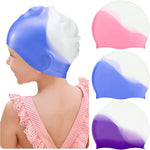 Zhanmai 3 Pieces Kids Swim Caps for Girls Boys Age 4-16 Silicone Swimming Cap Long Hair Teens Youths with Long Curly Hair Braids Dreadlocks Large Waterproof Pool Swim Hat