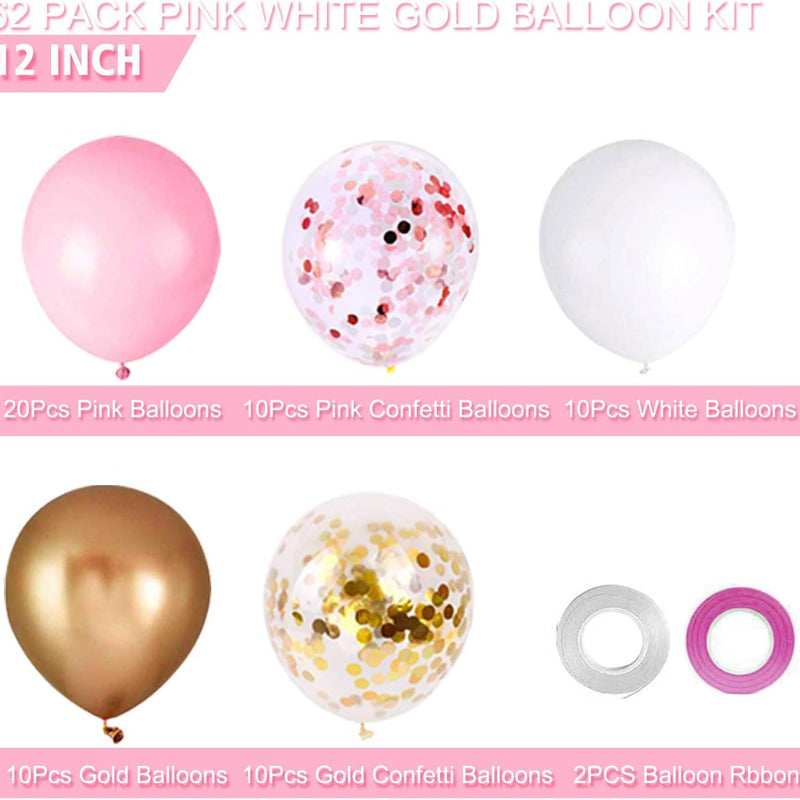 60Pcs Pink Gold Confetti Latex Balloons Kit for Engagement, Wedding, Baby Shower, or Girl Birthday Party Supplies