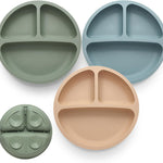 Eascrozn Toddler Plates 3 Pack, Divided Suction Plates for Baby | BPA Free, Food Grade Silicone Baby Plates, Non-Slip, Baby Led Weaning Supplies, Microwave and Dishwasher Safe