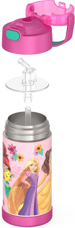 THERMOS FUNTAINER Water Bottle with Straw, 12oz, Princesses | Kids Stainless Steel Insulated Water Bottle, Keeps Drinks Cold Longer for School & Play, BPA-Free