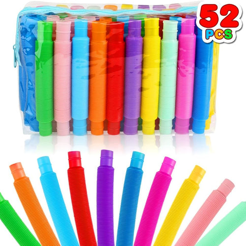 52 Pack Pop Tubes, Sensory Toys Party Favors for Kids 8-12 Fidget Toys for Anxiety Goodie Bag Stuffers Treasure Box Classroom Prizes Gifts for 3 4 5 6 7 8 9 Year Old Boys Girls Toddlers- 10 Colors