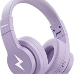 seenda JCH-01 Kids Bluetooth Headphones, 85/94dB, 3 Light Modes,Black&Blue | 75H playtime, soft padded fit, mic & AUX cord, stickers & doodle fun kids love; Wireess Headphones for school, travel, iPad.