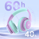 iClever BTH26 Active Noise Cancelling Headphones for Kids, 60H Playtime | SafeSound Tech 3.1, USB C Fast Charging, Bluetooth5.4, Kids Bluetooth Headphones, with Mic AUX Cord for iPad Airplane, Purple