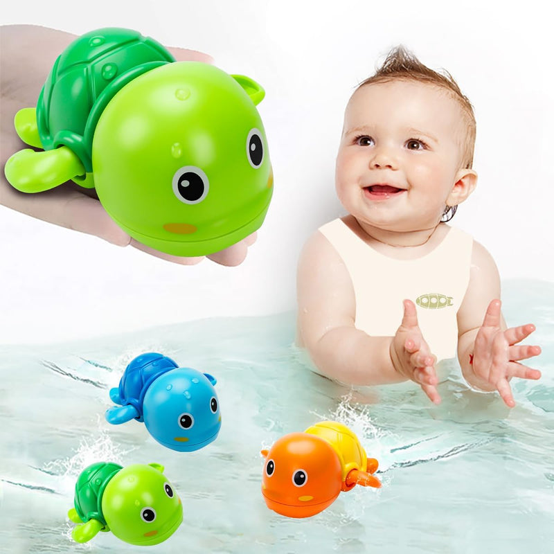 Wind Up Turtle Bath Toys for Toddlers 1-3, 3 Pack Swimming Bathtub Toys | ASTM F963-23 Tested, Non-Toxic ABS, Wind-Up No Batteries, Quick-Dry Drain Holes, for Pool & Preschool Toddlers