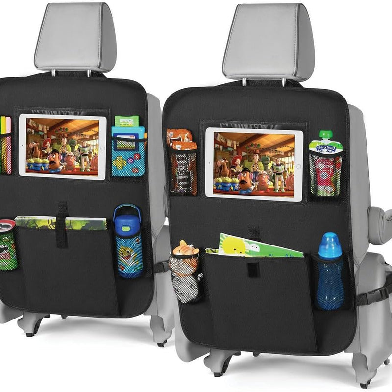 lebogner Back Seat Cover For Kids + 3 Pocket Storage Organizer, 2 Pack X-Large Waterproof Kick Mats Backseat Protector, Car Seat Back Protectors For Vehicles To Protect From Dirt, Mud & Scratches