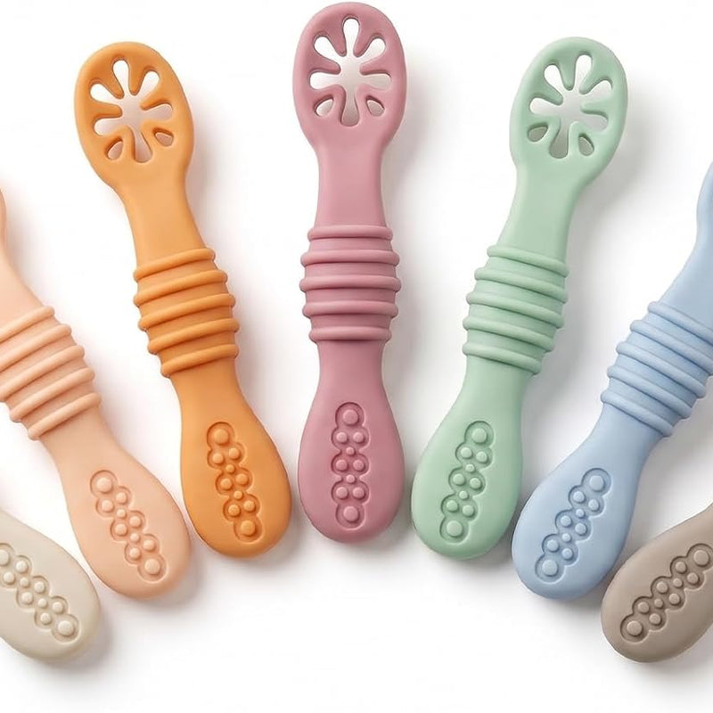PandaEar 7 Pack Silicone Baby Feeding Spoon, Baby Led Weaning Supplies | Toddler Infant Feeding Spoon First Stage, BPA Free