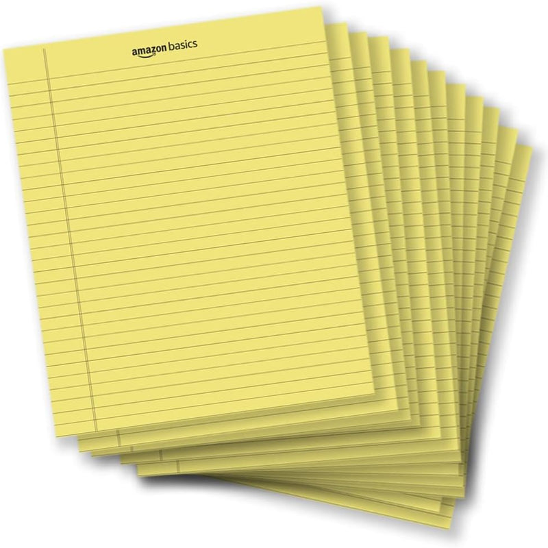 Amazon Basics Wide Ruled Lined Writing Note Pads for Office Supplies, 8.5" x 11.75", White, 12-Pack of 50 Perforated Sheets