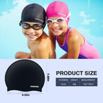2pcs Silicone Swim Cap for Kids 6-14, High Elasticity Comfortable Non-Slip Swimming Cap for Girls & Boys, Durable Waterproof Swim Hats for Long and Short Hair, Keep Hair Dry