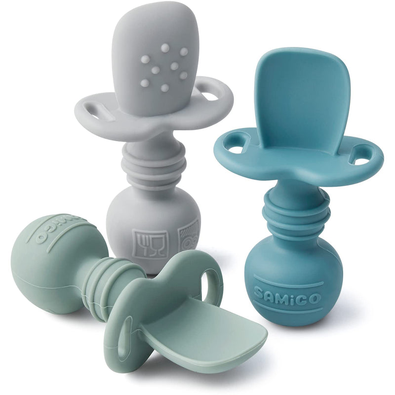 SAMiGO Silicone Baby Spoons Self Feeding 6+ Months, Infant Utensils, 3 Pack | First Stage Spoons, Baby Led Weaning Supplies, Feeding Eating Essentials, Starting Solid Food Must Haves, Toddler Spoons