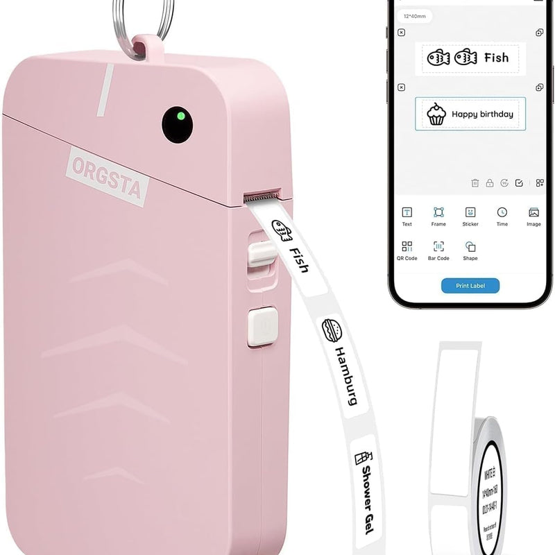 OrgSTA S001 Portable Bluetooth Label Maker Machine with Thermal Printing Pink 203 DPI