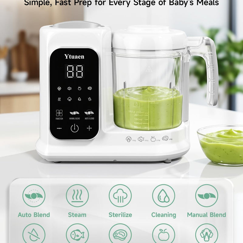 Baby Food Maker with Large Steam Basket Onestep Baby Food Processor Steamer with Steam & Grinding, Auto Cooking Self-Cleaning & Sterili-zing, BPA-Free for Healthy Homemade Baby Food