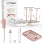 Momcozy 7-in-1 Baby Bottle Brush Set with Drying Rack, Pink | Silicone Nipple Straw Brushes, Soap Dispenser Storage Box, Foldable Drain Rack, Portable Bag, BPA-Free, Home & Travel