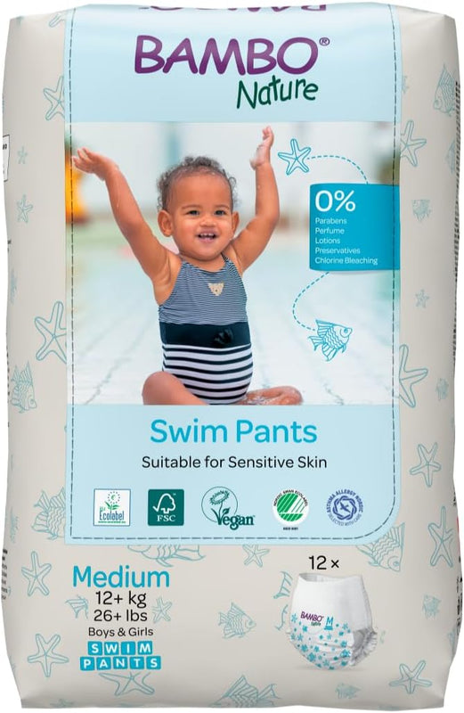 Bambo Nature Hypoallergenic Swim Pants, Eco-Labeled Swim Diapers, Double Leak Barriers - Small (12 Count)