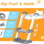 HBTower Potty Training Seat with Step Stool Ladder & Safety Handles,Grey | Foldable Toddler Toilet Seat with Splash Guard for Boys and Girls, Comfortable Kids Potty Cushion & Anti-Slip Pads