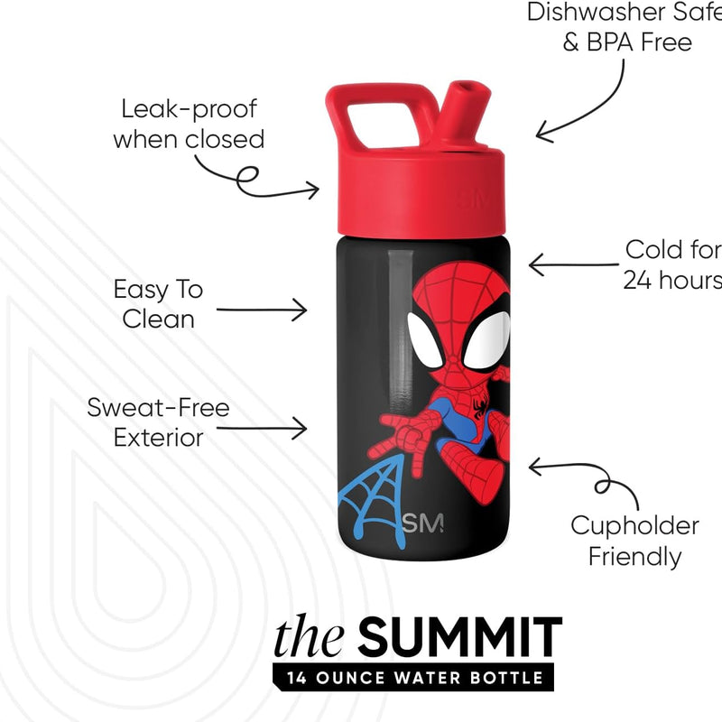 Simple Modern Marvel Spidey Kids Water Bottle & Toddler Cup | 14oz | Insulated Stainless Steel Spiderman Toddler Water Bottle, Kids Tumbler with Straw | Spill Proof for School, Girls, Boys