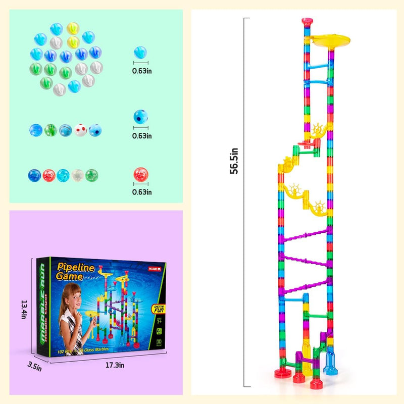 Meland Marble Run - 132Pcs Building Toy for Kids with Glow-in-the-Dark Marbles and STEM Learning, Ages 3-9+
