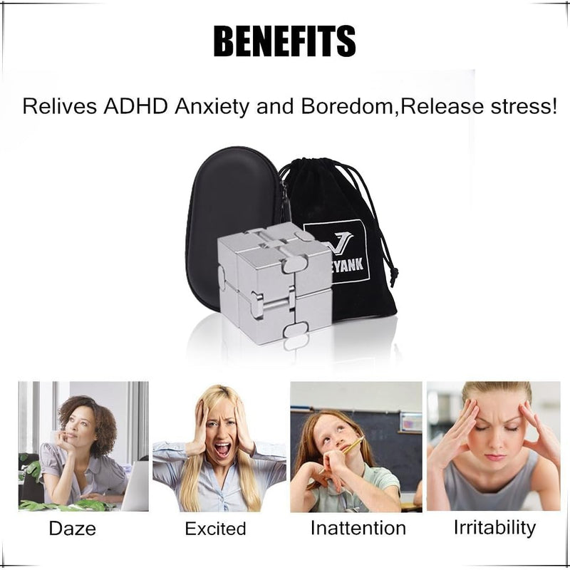 JOEYANK Fidget Cube New Version Fidget Finger Toys - Metal Infinity Cube Prime for Stress and Anxiety Relief/ADHD, Ultra Durable Sensory Gifts for Adults and Teens Kids