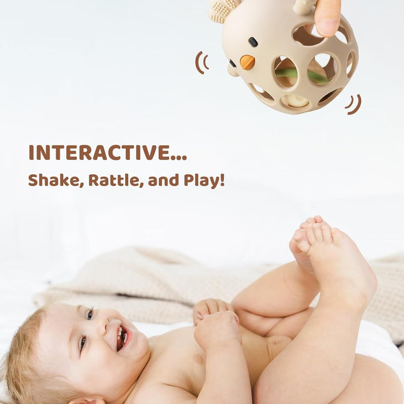 ChooKaChoo 2-in-1 Baby Teething Rattle Toy for infants 3-12 months, 100% food-grade silicone, easy to hold, soothing & developmental, BPA free, blue