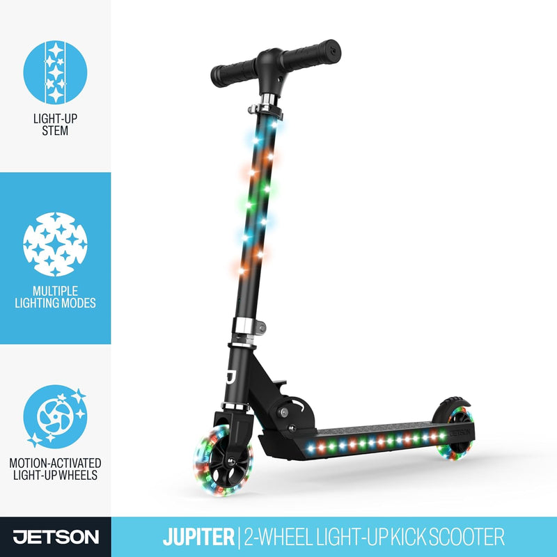 Jetson Jupiter Kids 2-Wheel Light-Up Kick Scooter for Ages 5+ with Adjustable Handlebar and Rear Brake