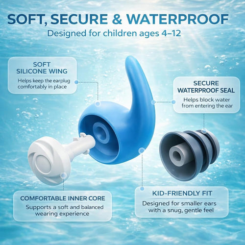Waterproof Swimming Ear Plugs for Adults Kids, 3 Pairs Reusable Silicone | Reusable swim earplugs for pools, surfing, diving, showering and water sports, Keep Water Out and Ear Protection