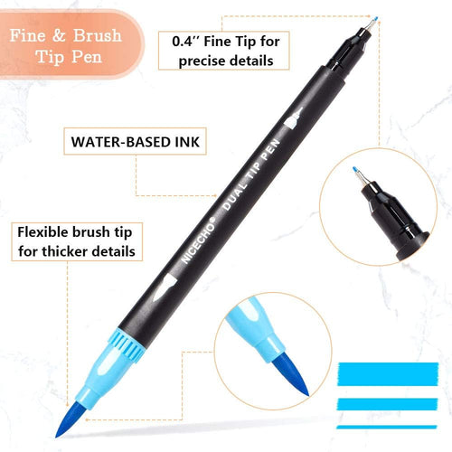 Nicecho 60 Colors Markers for Adult Coloring Books, Dual Brush Art Marker Pens - Fineliner & Brush Pen for Journaling, Calligraphy, Drawing, Sketching