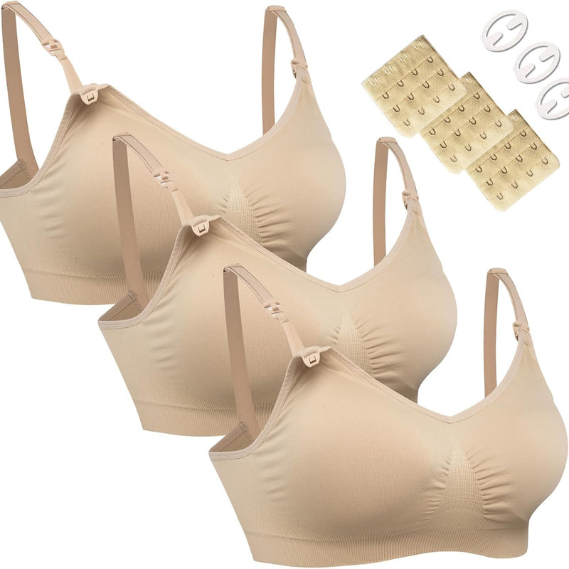 HOFISH 3PACK Full Bust Seamless Nursing Maternity Bras Bralette S-XXL with Extra Bra Extenders & Clips