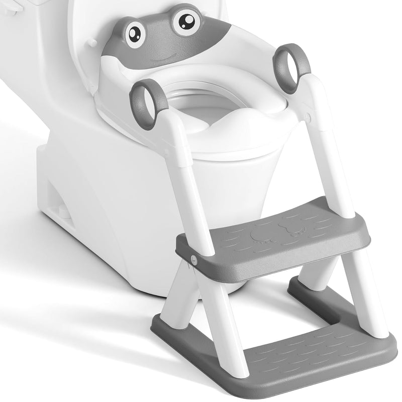 Rabb 1st® Potty Training Seat, Toddler Toilet Seat for Kids Boys Girls, 2 in1 Potty Training Toilet with Step Stool, 6 Adjustable Height, Splash Guard, Stable Triangular Anti-Slip Design