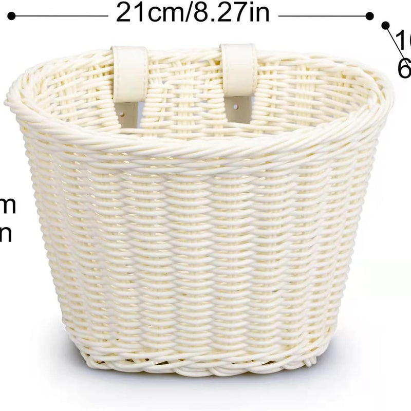 Colored Tassels Kid's Bicycle Basket with Streamers Bell and Stickers, Adjustable Wicker Front Handlebar Bike Basket for Girls and Boys