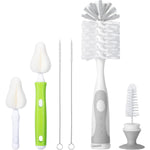 Baby Bottle Brush Kit with Suction Base, Hidden Cleaner & Sponge, Green | Suction baby bottle brush kit with hidden cleaner and sponge heads. Usage fit applies for compact bottles and cups.
