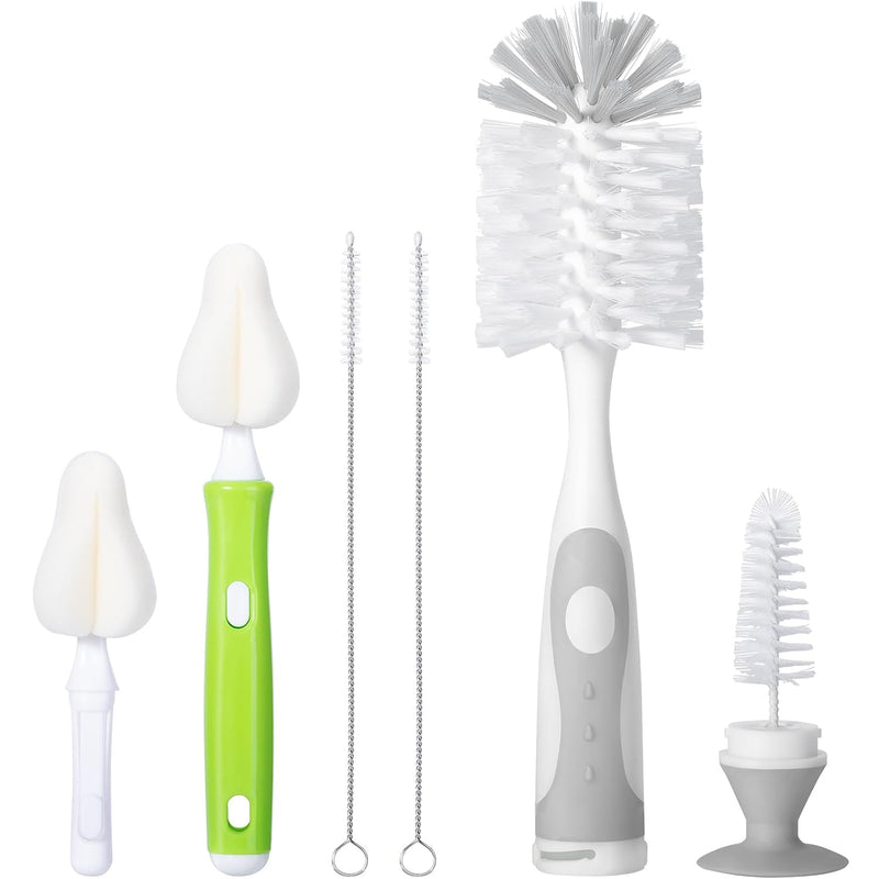 Baby Bottle Brush Kit with Suction Base, Hidden Cleaner & Sponge, Green | Suction baby bottle brush kit with hidden cleaner and sponge heads. Usage fit applies for compact bottles and cups.