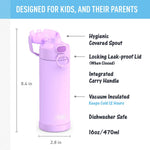 THERMOS FUNTAINER Water Bottle with Spout, 16oz, Neon Purple | Kids Stainless Steel Insulated Water Bottle, Keeps Drinks Cold Longer for School & Play, BPA-Free
