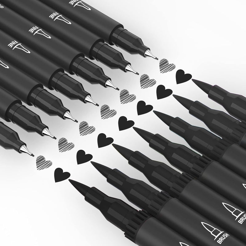 Drawing Pens, 12 Pack Dual Brush Pens Black Markers for Art Drawing Sketching