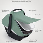 Blissful Diary Baby Car Seat Cover, Extra Large Mesh Window, Breathable Muslin Cotton, Infant Windproof Canopy, Must-Have Baby Gift - Roman Green