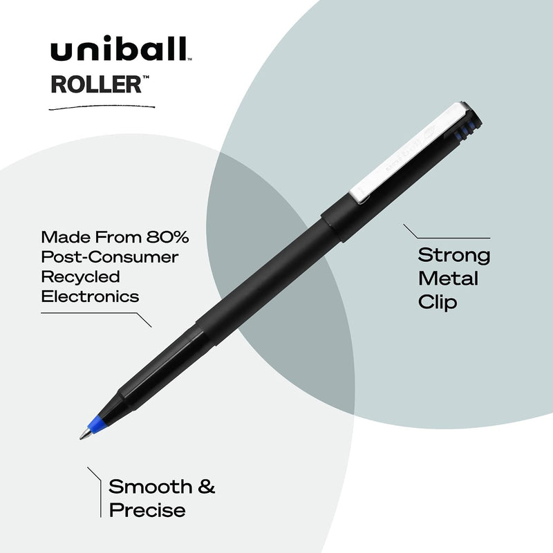 uniball Roller Rollerball Pens, Micro Point (0.5mm), Blue, 12 Pack