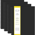 Lined Spiral Notebook A4 Large Black Journal 8.5" x 11"-4 Pack 7mm College Ruled Hardcover Notebooks 160 Pages 100GSM Thick Paper for Note Taking School Office Supplies