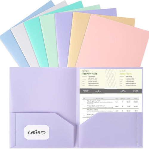Aegero Plastic Folders with Pockets (7 Pack, Sweet Colors), Durable Heavy Duty File Folders with Business Card Slot, 2-Pocket Folder for Schoolwork & Office,Letter Size