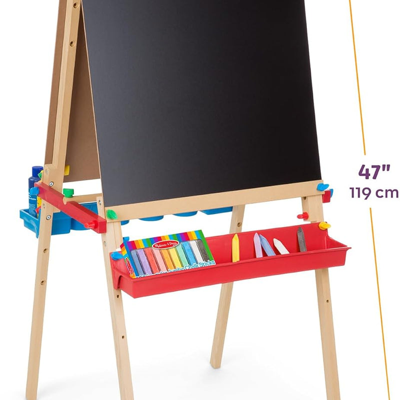 melissa & doug deluxe wooden art easel for kids with dry-erase board chalkboard & drawing paper roller folding double-sided toddler easel
