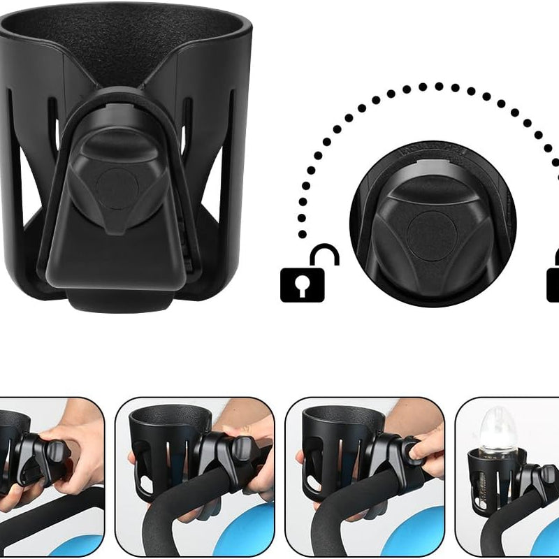 Accmor Stroller Cup Holder, Walker Wheelchair Bike Drinks Holder | Universal 360° Rotatable Cup Holder Stroller Attachment Accessories
