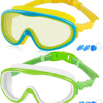 COOLOO Kids Swim Goggles for Age 3-15, 2 Pack Kids Goggles for Swimming with Nose Cover, No Leaking, Anti-Fog, Waterproof