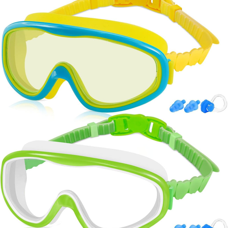 COOLOO Kids Swim Goggles for Age 3-15, 2 Pack Kids Goggles for Swimming with Nose Cover, No Leaking, Anti-Fog, Waterproof