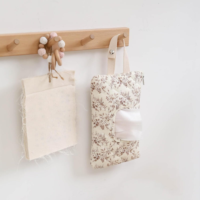 Quilted Baby Wipe Holder Floral Wipe Pouch Portable Hanging Wet Wipes Bag for Stroller, Travel